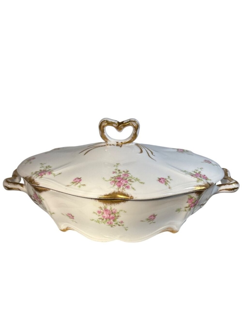 C Ahrenfeldt Limoges Covered Vegetable Dish France Porcelain Pink Rose Gold Trim